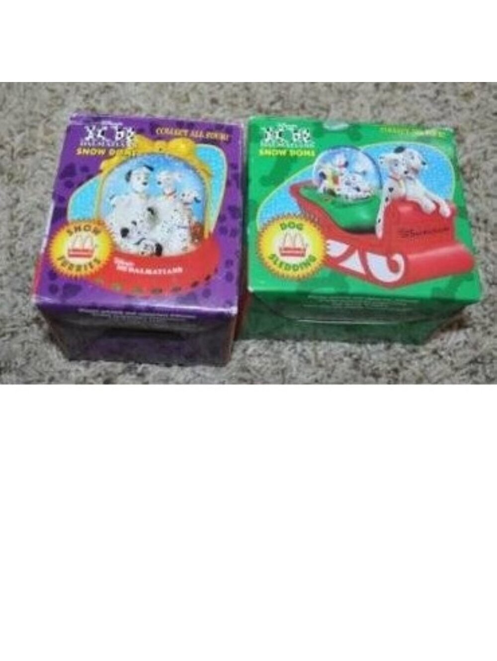 Disney 101 Dalmations McDonalds Christmas 1996 Vintage Snow Globe 2 Ornaments